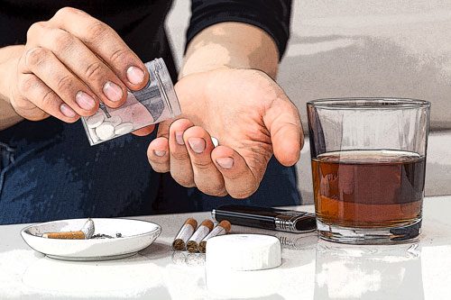 Legal-Doesn't-Mean-Safe-Understanding-the-Danger-of-Mixing-Alcohol-and-Opioids - man taking pills with liquor