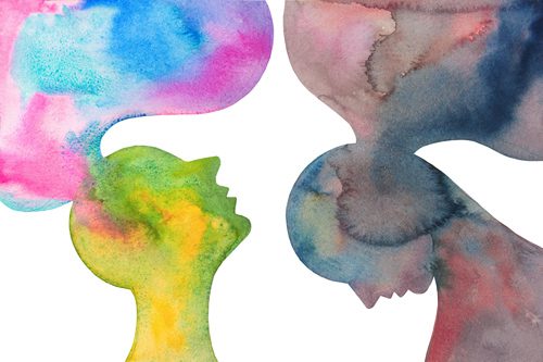 colorful painting depicting positive and negative thinking - self-talk