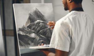 painting, man, mountains, creativity, artwork, art, therapy, recovery